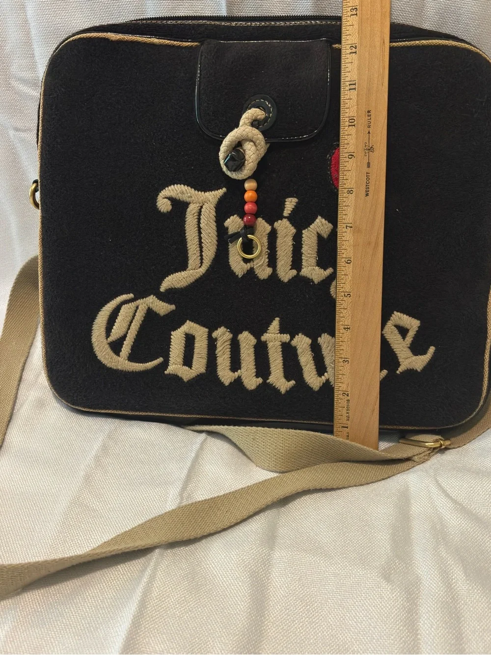 Vintage Juicy Couture Black Laptop Crossbody Bag with Tan Trim